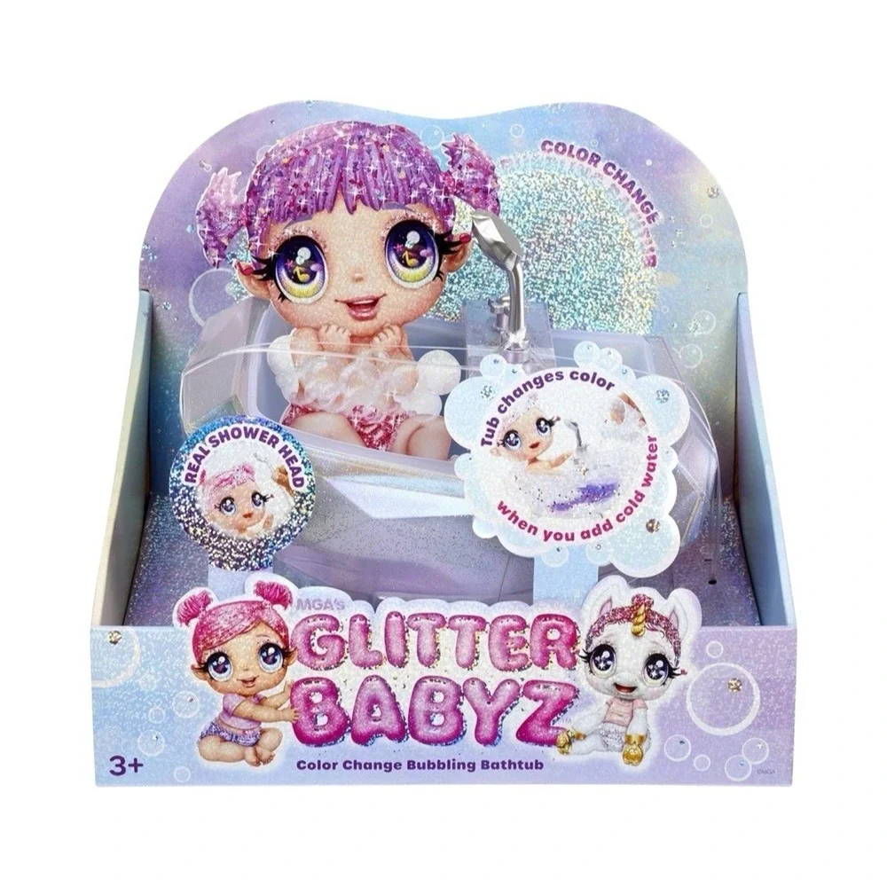 MGA'S Glitter Babyz Color Change Bubbling Bathtub, Real Working Shower Head‎ NEW